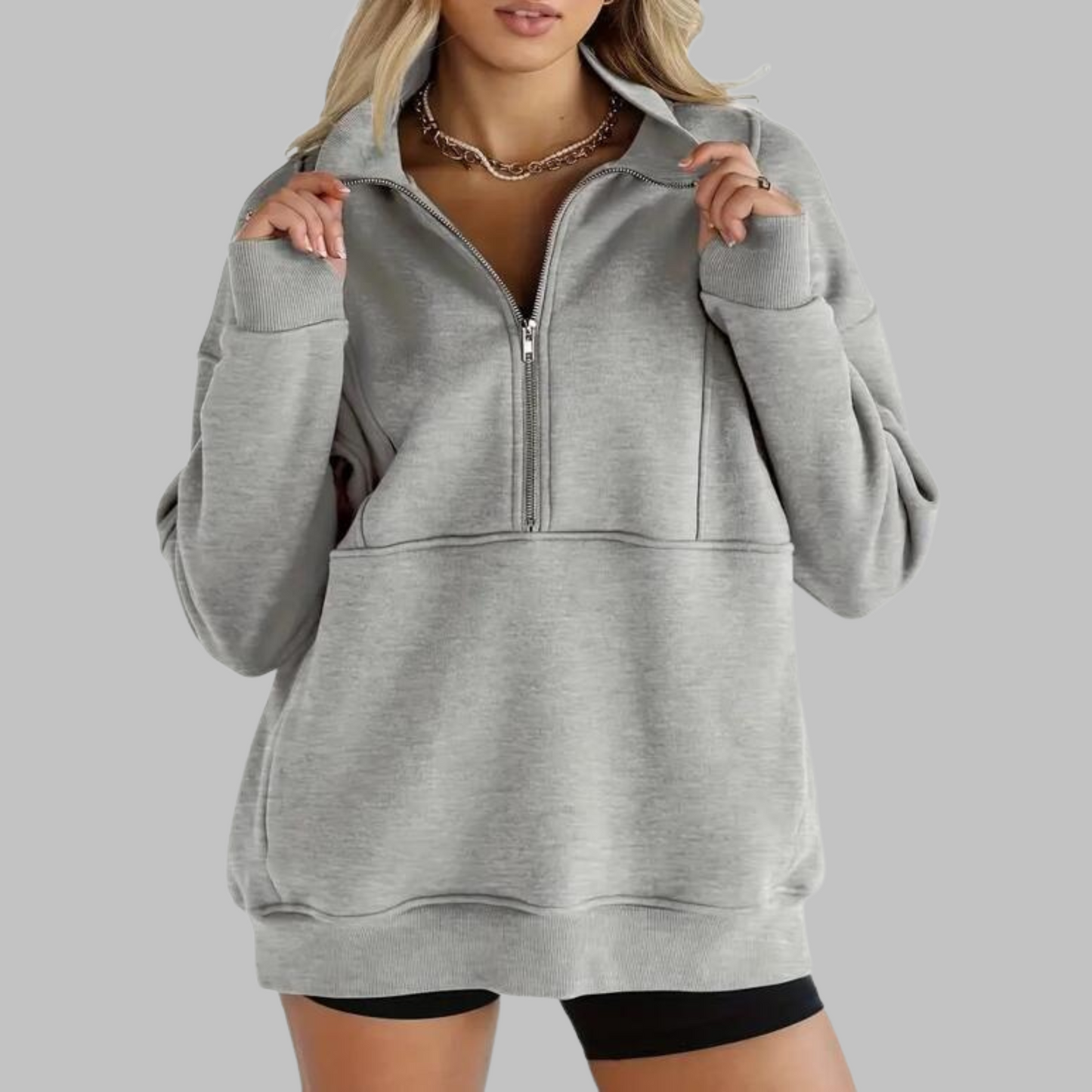 PSALM™ - Bequemer Kragen Halbzip Oversized Langarm Sweatshirt