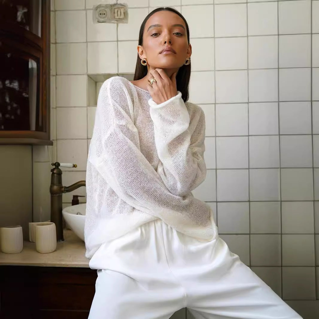 Drop Shoulder Leichter Strickpullover, Lässiger Langarm Pulli