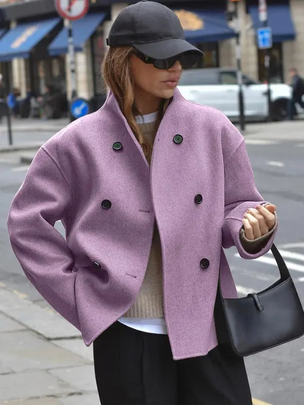 Gemütlicher Langarm-Stehkragenmantel