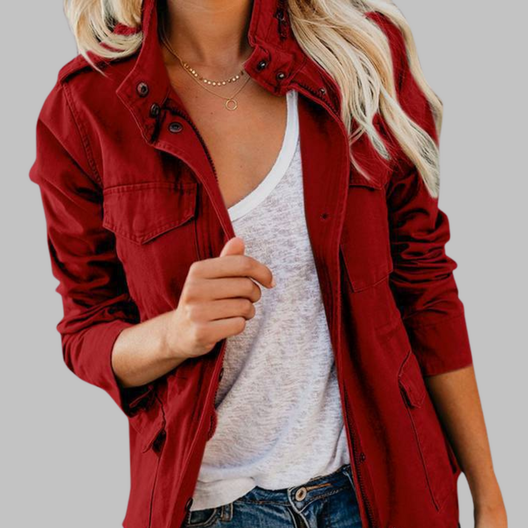 RHODA™ - Vintage Reißverschluss Button Militärjacke