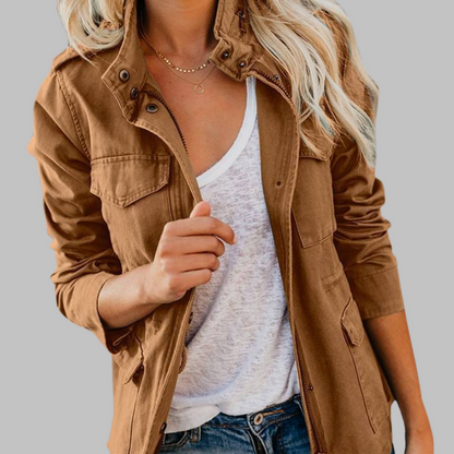 RHODA™ - Vintage Reißverschluss Button Militärjacke