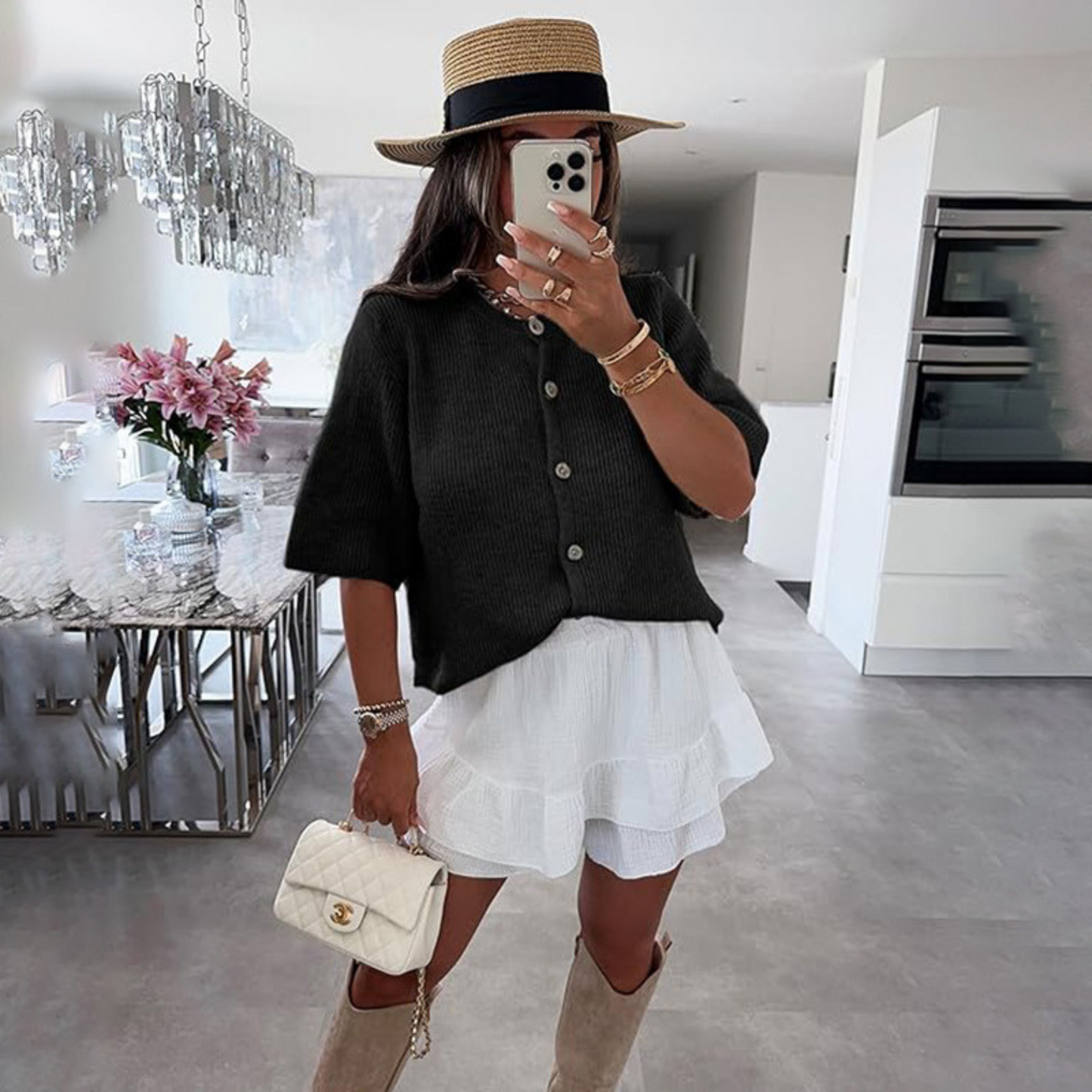 VISAIA™ – Leichter Kurzarm-Button-Down-Cardigan