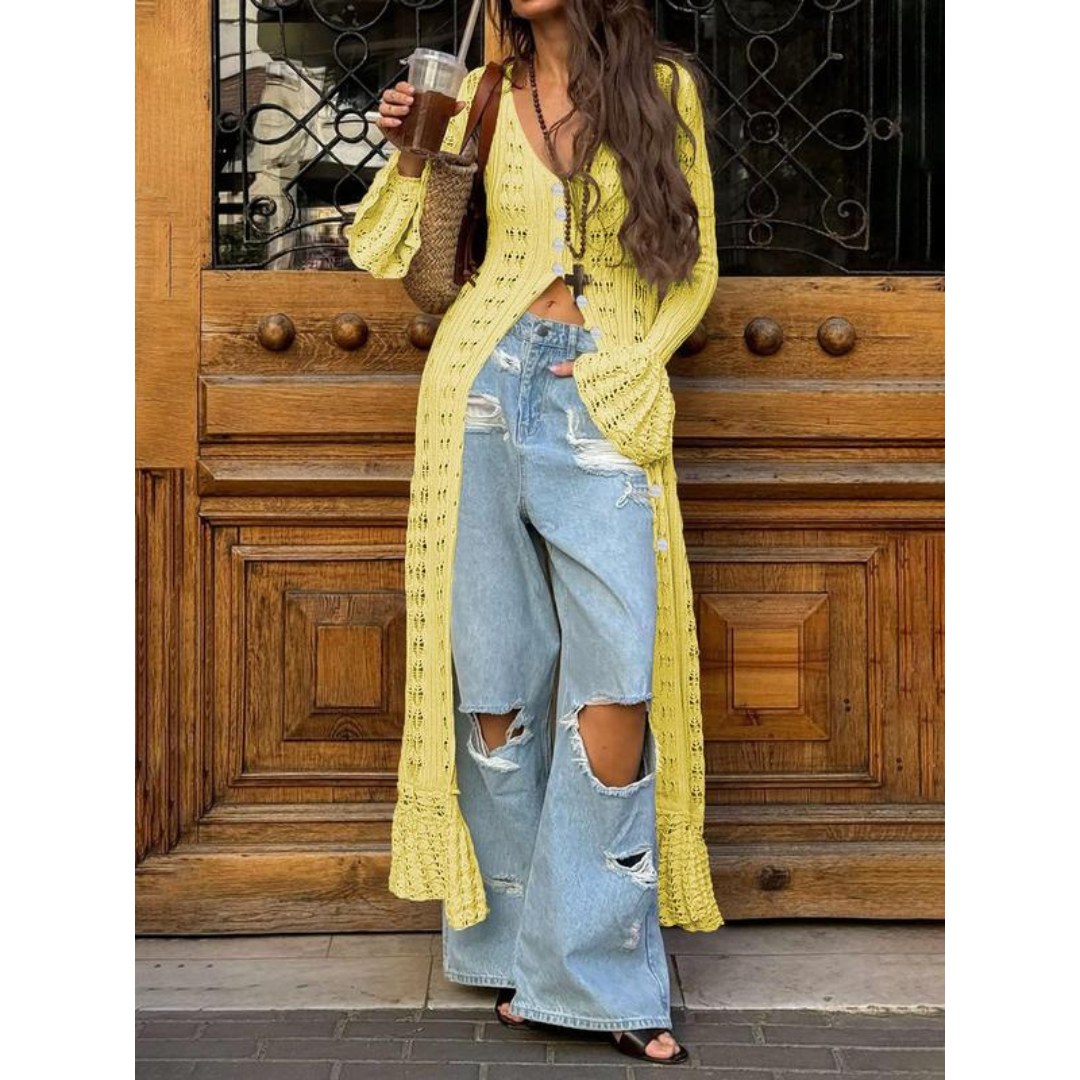 ADOWBI™ - Schicker Flatterärmel Fitted Button Cardigan