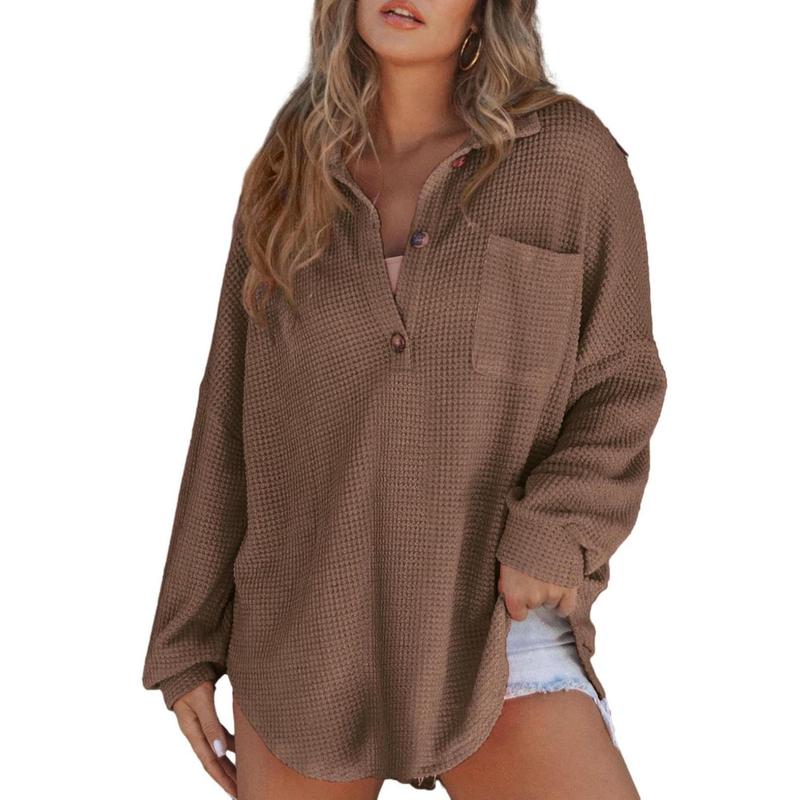 RHANNON™ - Lässiger Oversized Waffel V-Ausschnitt Langarmpullover