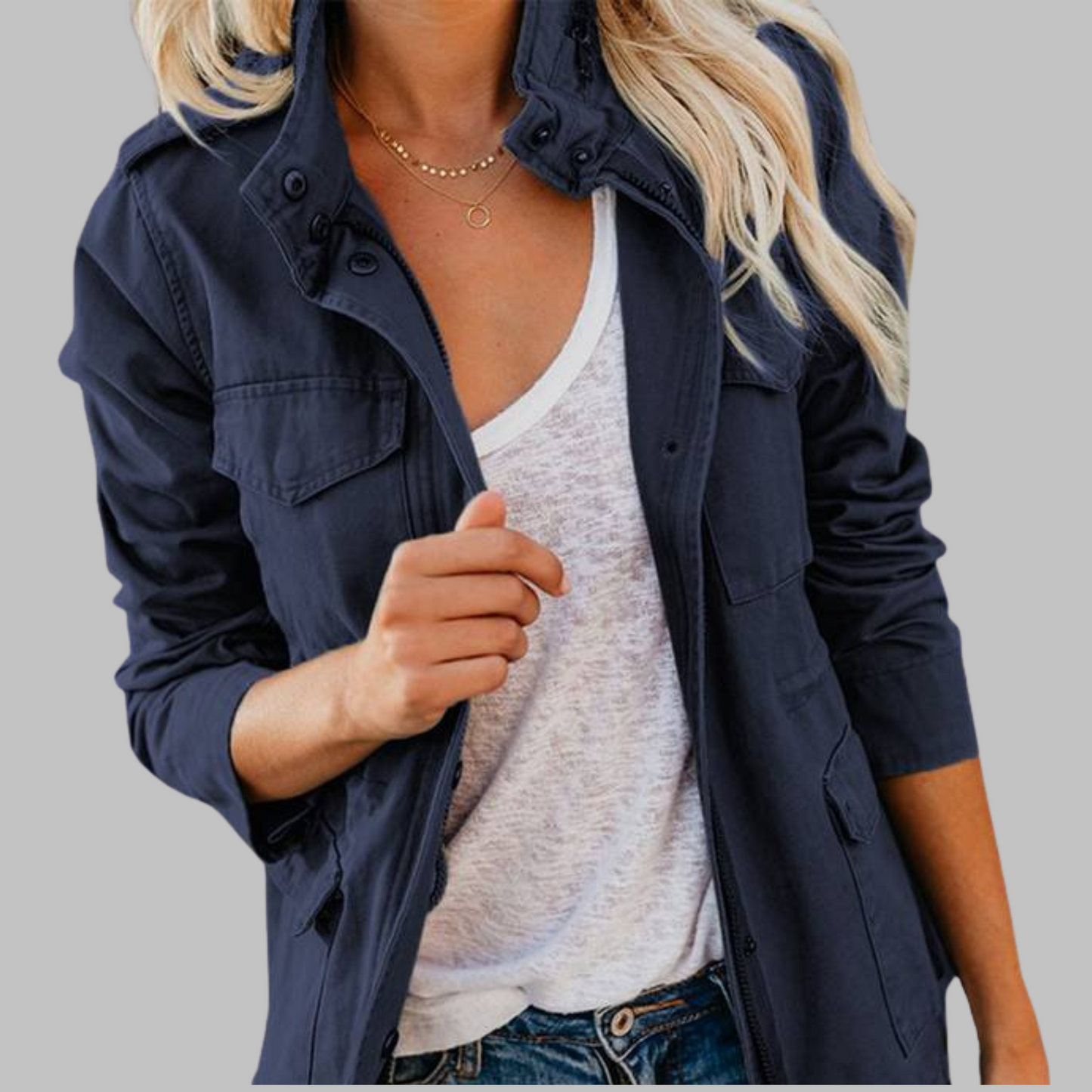 OLGA™ - Vintage Reißverschluss Button Militärjacke