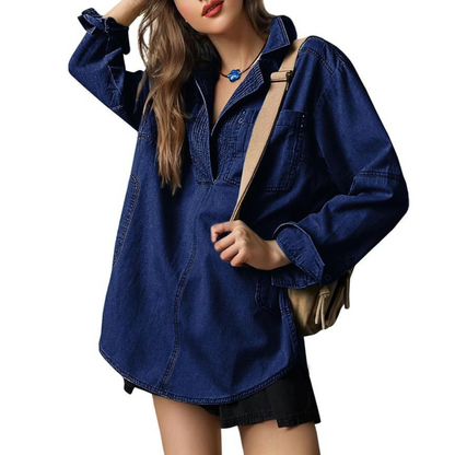 NALINAE™ – Schicke V-Ausschnitt Denim Tunika-Bluse