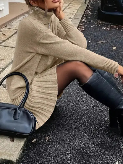 Elegantes Damen Strick Set mit hochgeschlossenem Pullover und Minirock für den Alltag