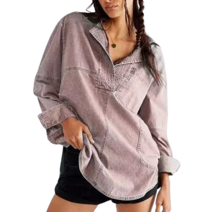 NALINAE™ – Schicke V-Ausschnitt Denim Tunika-Bluse