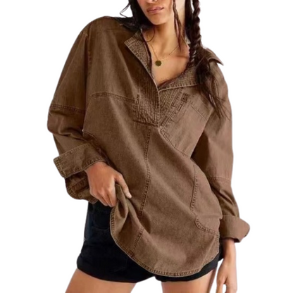NALINAE™ – Schicke V-Ausschnitt Denim Tunika-Bluse