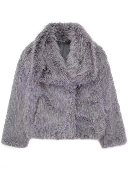 Eleganter Fuzzy-Mantel Mit Langen Ärmeln und Kragen