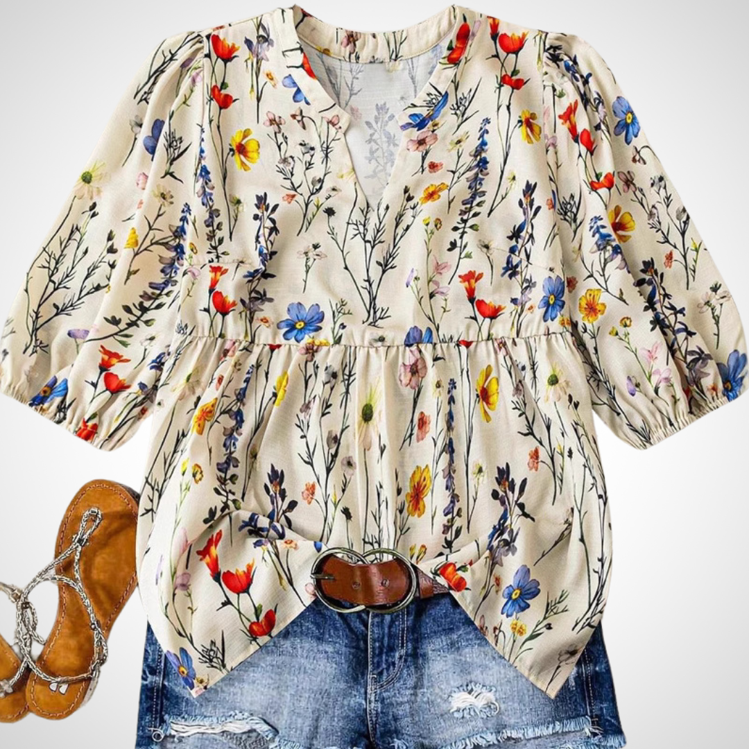 CATALEYA™ - Vintage Blumen-Bischofärmeltop