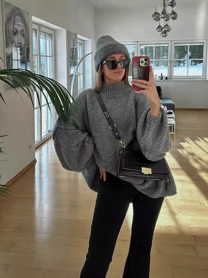 Batwing-Hals Langarm-Rippstrick-Tunika-Pullover für den Herbst