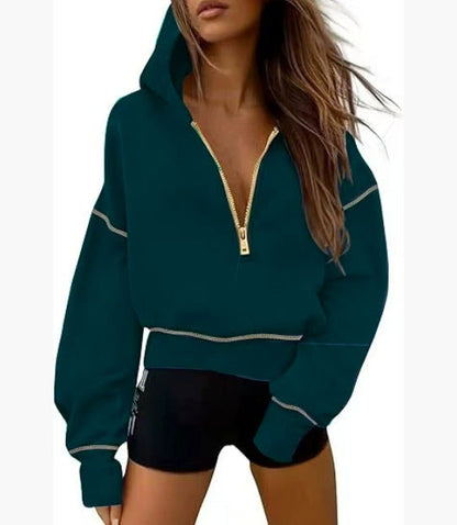Hoodie Sweatshirt mit Halbzip & Gold Reißverschluss für Winter