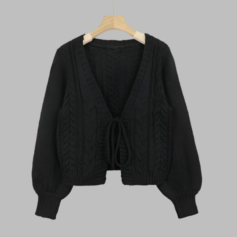 SHERICA™ – Bequemer Vintage Chunky Cardigan mit Bindeband und langen Ärmeln