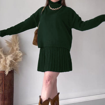 Elegantes Damen Strick Set mit hochgeschlossenem Pullover und Minirock für den Alltag