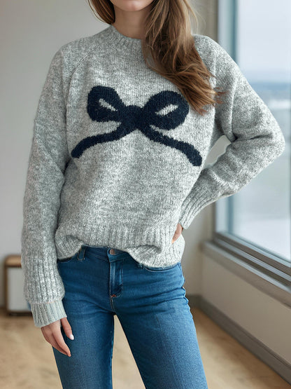 Eleganter Bogen-Strickpullover Für Süße Herbst- und Wintermode