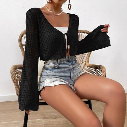 LANI™ – Leichter V-Ausschnitt Cardigan mit Bindeband