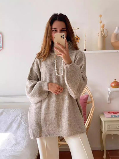 Batwing-Hals Langarm-Rippstrick-Tunika-Pullover für den Herbst