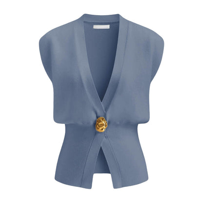 DAISY™ – Elegantes V-Ausschnitt-Weste-Top mit Knopfleiste