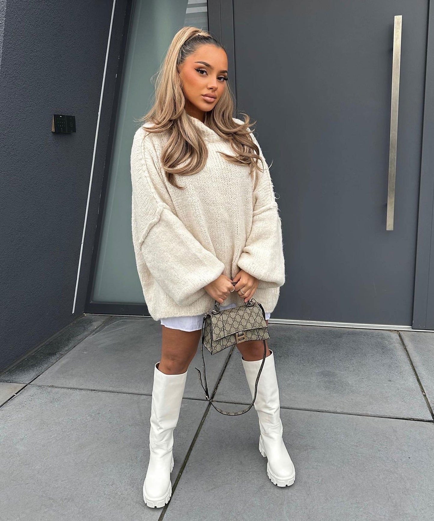 Batwing-Hals Langarm-Rippstrick-Tunika-Pullover für den Herbst