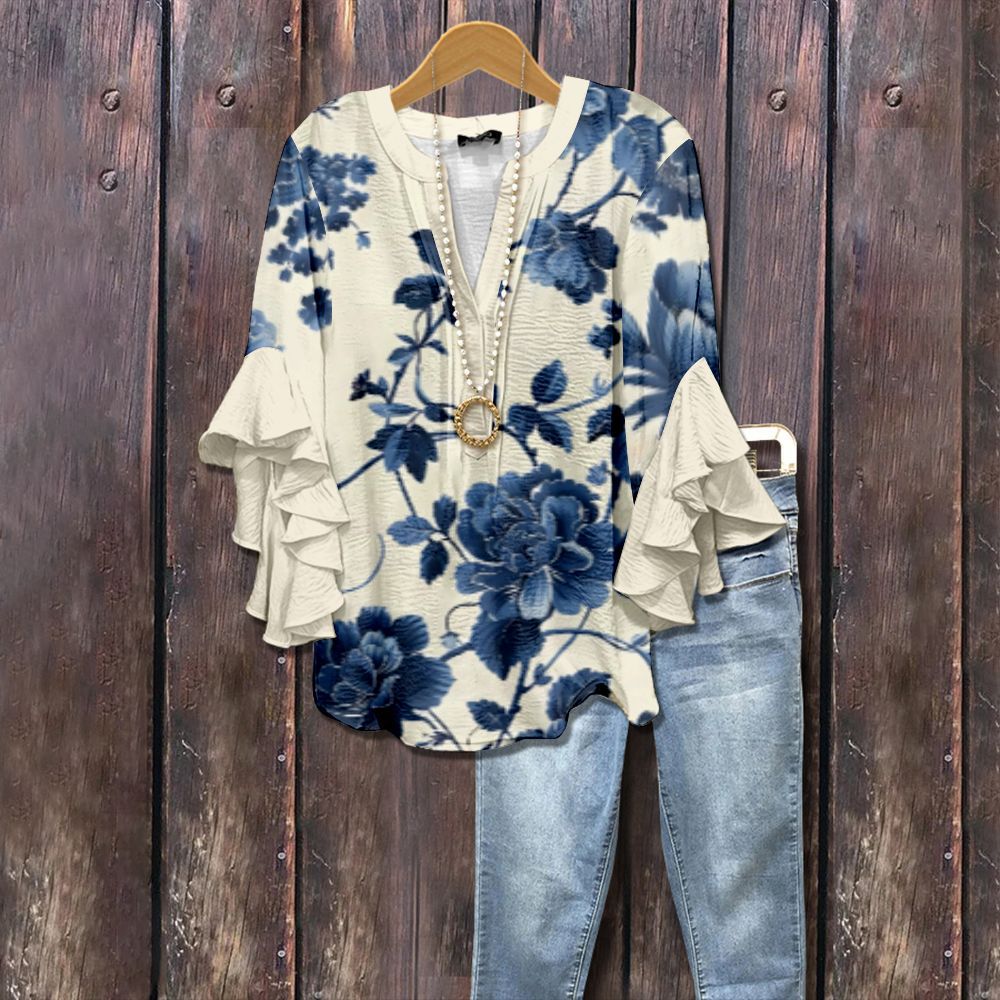 BLAIRLY™ - Vintage Retro Rüschensleeve Blumenshirt
