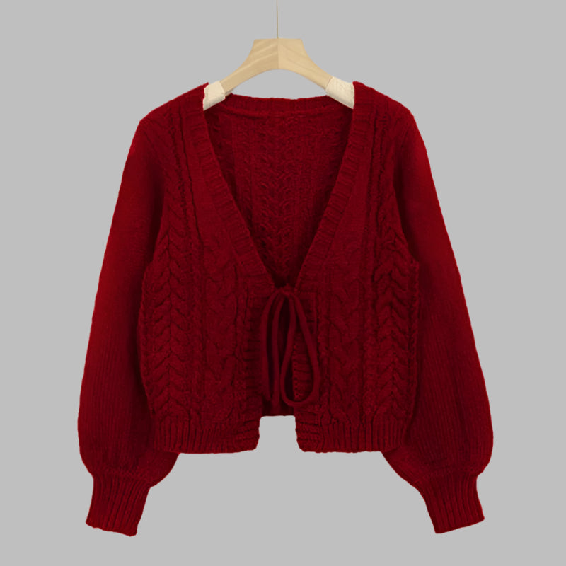 SHERICA™ – Bequemer Vintage Chunky Cardigan mit Bindeband und langen Ärmeln