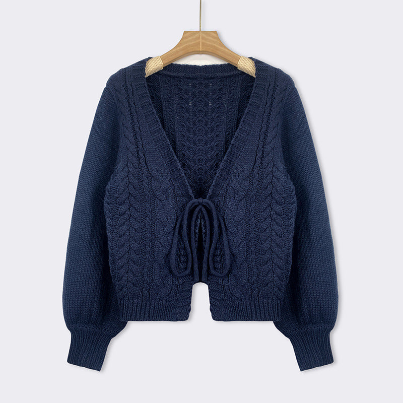 SHERICA™ – Bequemer Vintage Chunky Cardigan mit Bindeband und langen Ärmeln