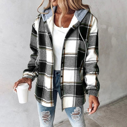 PAIGE™ - Schicke Karierte Langarm Hemdjacke mit Kapuze