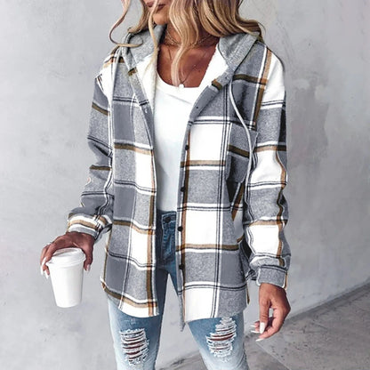 PAIGE™ - Schicke Karierte Langarm Hemdjacke mit Kapuze