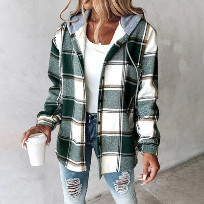 PAIGE™ - Schicke Karierte Langarm Hemdjacke mit Kapuze