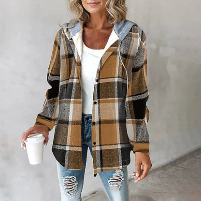 PAIGE™ - Schicke Karierte Langarm Hemdjacke mit Kapuze