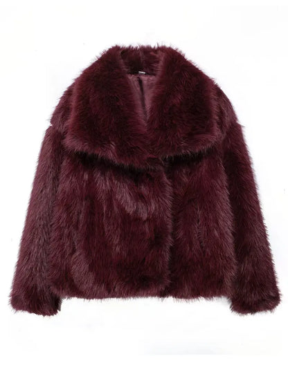 Eleganter Fuzzy-Mantel Mit Langen Ärmeln und Kragen