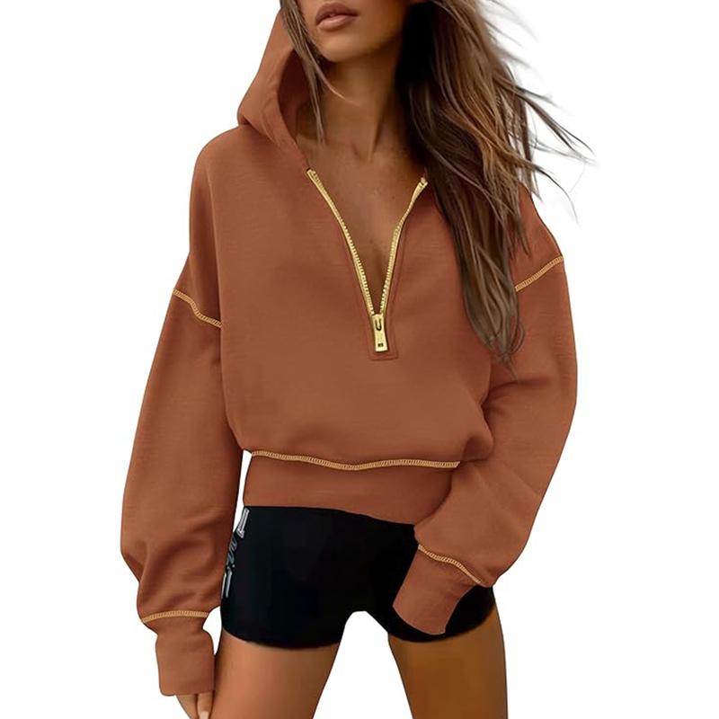 Hoodie Sweatshirt mit Halbzip & Gold Reißverschluss für Winter