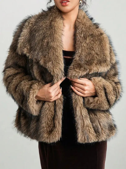 Eleganter Fuzzy-Mantel Mit Langen Ärmeln und Kragen