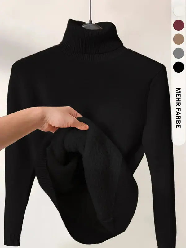 Damen Thermo Strickpullover mit hohem Kragen und überschnittenen Schultern für Herbst & Winter