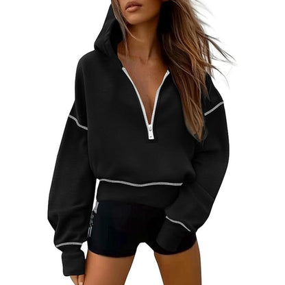 Hoodie Sweatshirt mit Halbzip & Gold Reißverschluss für Winter
