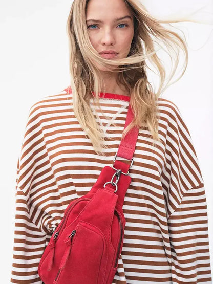 Damen Colorblock Sweatshirt mit Streifen, überschnittenen Schultern und langen Ärmeln