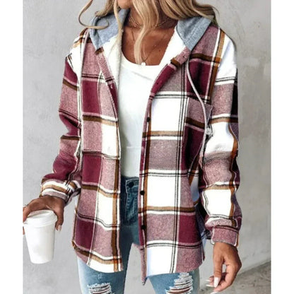 PAIGE™ - Schicke Karierte Langarm Hemdjacke mit Kapuze