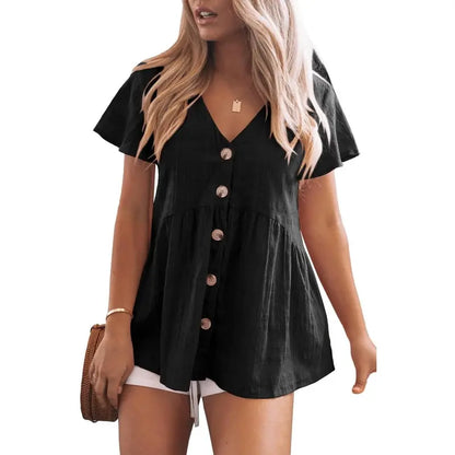 DELINA™ – Lässige, gemütliche V-Ausschnitt-Peplum-Bluse