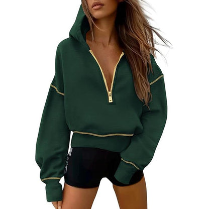 Hoodie Sweatshirt mit Halbzip & Gold Reißverschluss für Winter