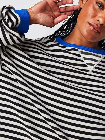 Damen Colorblock Sweatshirt mit Streifen, überschnittenen Schultern und langen Ärmeln