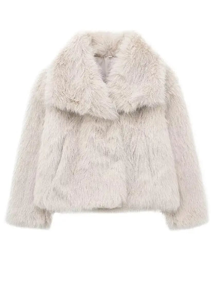 Eleganter Fuzzy-Mantel Mit Langen Ärmeln und Kragen