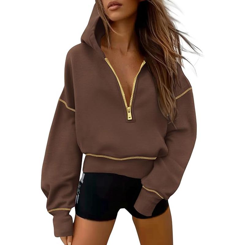 Hoodie Sweatshirt mit Halbzip & Gold Reißverschluss für Winter