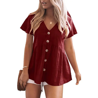 DELINA™ – Lässige, gemütliche V-Ausschnitt-Peplum-Bluse