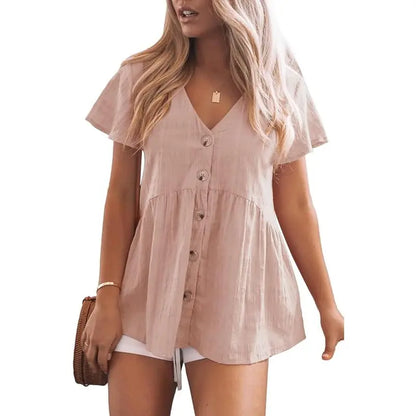 DELINA™ – Lässige, gemütliche V-Ausschnitt-Peplum-Bluse