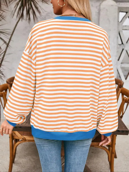 Damen Colorblock Sweatshirt mit Streifen, überschnittenen Schultern und langen Ärmeln