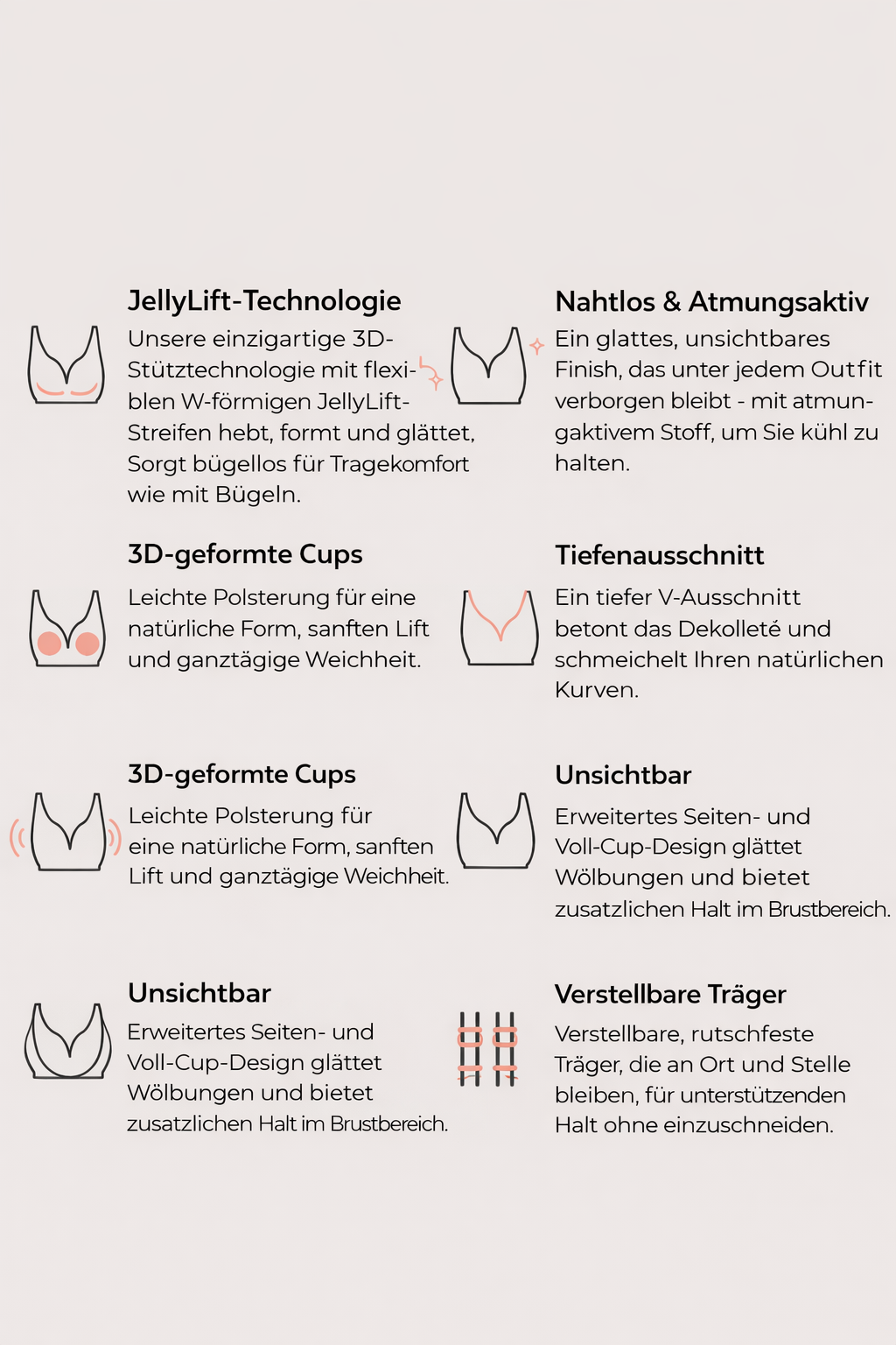 Nahtloser, bügelloser BH mit gewelltem Rand und feinen Details