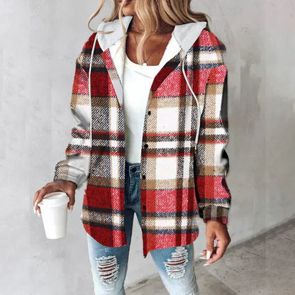 PAIGE™ - Schicke Karierte Langarm Hemdjacke mit Kapuze